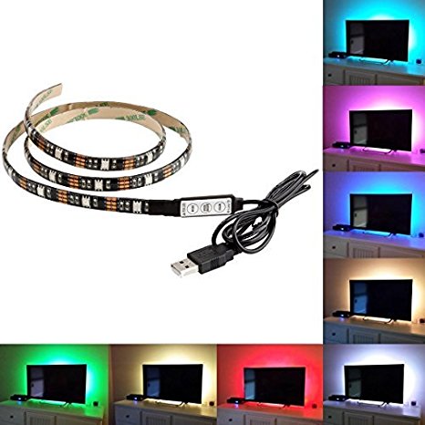 BMOUO USB LED Strip Light - 100CM(3.28Ft) Multi-color 30leds Flexible 5050 RGB USB LED Strip Light,TV Background Lighting Kit with 5v USB Cable And Mini Controller For TV/PC Background Lighting