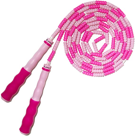 INZENYN Kids Jump Rope Tangle Free Segmented, Beaded, Adjustable Length, Weighted, Perfect for Speed Jumping, Skipping, Training, Exercise - Men, Women, Adults (Pink)