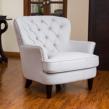 Mid Century Style Beige with Gray Undertone Button-tufted Upholstered Accent Armchair with Espresso Legs and Metal Nailhead Trim Includes ModHaus Living (TM) Pen