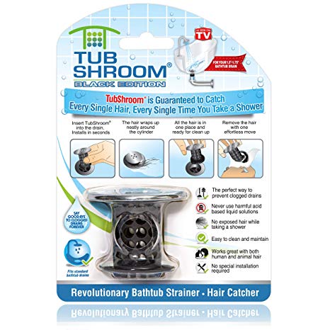 TubShroom Chrome Edition Revolutionary Tub Drain Protector Hair Catcher, Strainer, Snare, Black