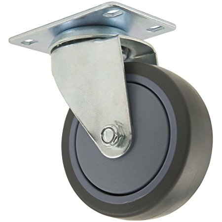 TPR Rubber Caster Wheel with Swiveling Top Plate  - 4-Inch -  250 lb. Load Capacity  -  Non-Marking for Use in Hospitals, Food Service, & Other Institutional Applications