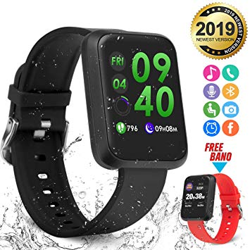 Smart Watch,Bluetooth Smartwatch Fitness Watch Wrist Phone Watch Touch Screen IP67 Waterproof Fitness Tracker with Heart Rate Monitor Pedometer Sports Activity Tracker Watch for Men Women Kids Black