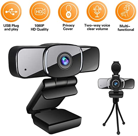 LarmTek HD Webcam 1080p with Tripod,PC Laptop Camera with Privacy Shutter,Webcam with Microphone,Widescreen Video Calling and Recording Support for Conference
