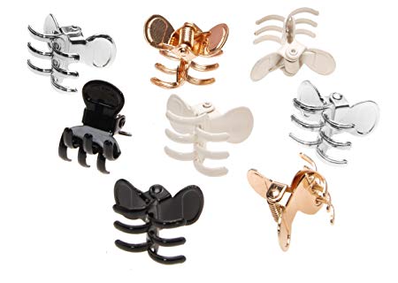 L. Erickson Clip & Go Mini Metal Jaw Hair Clips, Gold/Ivory/Silver/Black, Set of 8 - Strong Hold For Easy Styling Solutions