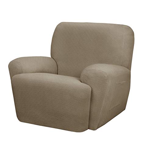 MAYTEX Torie Stretch 4Piece Recliner Furniture Cover/Slipcover, Tan