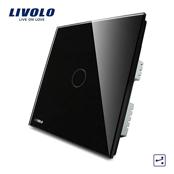 LIVOLO Intermediate Switch Touch Light Switch Black with LED Indicator with Tempered Glass Panel Wall Light Switch 1 Gang 2 Way, VL-C301S-62