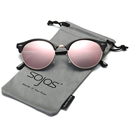 SojoS Classic Clubround Shades Semi-Rimless Unisex Sunglasses with Metal Rivets SJ2031