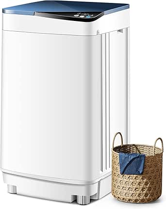 COSTWAY Portable Washing Machine, 7.7lbs Capacity Compact Laundry Washer and Spin Combo with 6 Programs, Built-in Barrel Light, Full-Automatic Washing Machine for Apartments Camping RVs Dorm, Blue