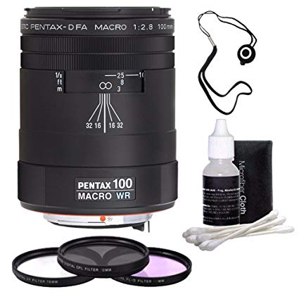 Pentax smc Pentax-D FA 100mm f/2.8 WR Macro Lens   3 Piece Filter Kit   Lens Cleaning Kit   Lens Cap Keeper Bundle