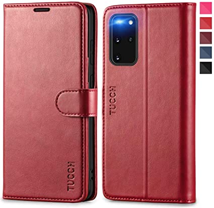 TUCCH Galaxy S20  Case, S20 Plus Case,PU Leather Wallet Case with Credit Card Holder Magnetic Closure RFID Blocking Folio Flip Cover Case Compatible with Samsung Galaxy S20  (6.7") - Dark Red