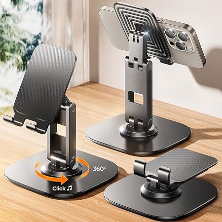 LISEN [2 Pack Rotating] Cell Phone Stand for Desk, Triple Folding Elevated Phone Holder for iPhone Fully Adjustable Desktop iPhone Holder Stand Compatible with iPhone 15 All Phones Office Accessories