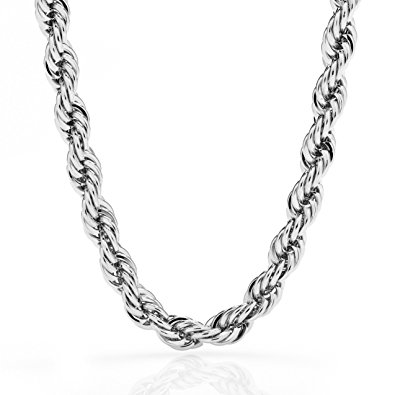 Lifetime Jewelry Rope Chain 7MM, 24K Diamond Cut Fashion Jewelry Necklaces in Yellow or White Gold Over Semi Precious Metals, Hip Hop or Classic, Comes with Box or Pouch, 16-36 Inches