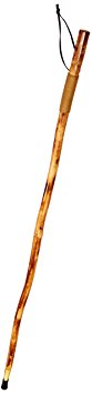 SE WS626-55RW Natural Wood Walking Stick with Wolf Carving, Rope Wrapped Handle, Steel Spike & Metal-Reinforced Tip Cover, 55"