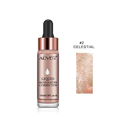 Aliver Liquid Highlighter Makeup Smooth Shimmer Glow Liquid Illuminator for Face Contour Makeup (#2 CELESTIAL)