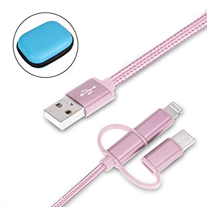Cdyiswu Multi Charging Cable, 3 in 1 Premium Nylon Braided Multiple USB Cable Fast Charging Cord Support Data Transfer Compatible Mobile Phones Tablets and More (3.3ft) (Pink)