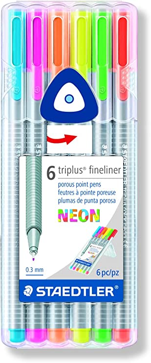 Staedtler 334 SB6NA6 Triplus Fineliner Pens, 6 Pack, Neon