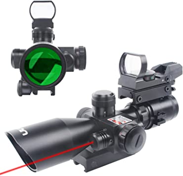 UUQ 2.5-10x40 Tactical Rifle Scope Dual Illuminated Mil-dot W/RED(GREEN) Light Sight, Rail Mount and 4 Reticle Red/Green Dot Reflex Sight (12 Month Warranty)