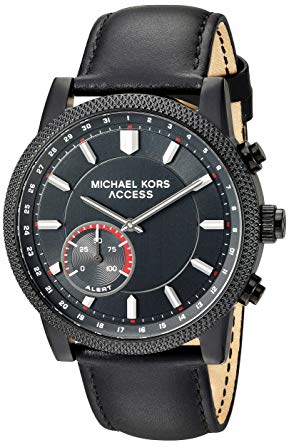 Michael Kors Access Men's 'Hutton Hybrid Smartwatch' Quartz Stainless Steel and Leather Casual Watch, Color Black (Model: MKT4025)