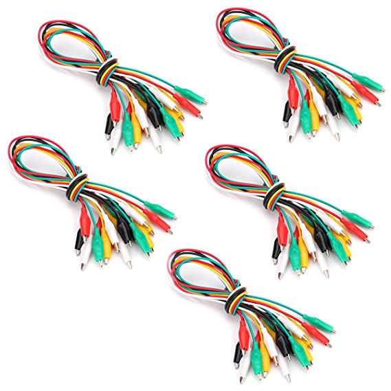 Foraineam 50 Pieces Test Leads with Alligator Clips 5 Colors Double-ended Insulated Testing Wire Clips Set