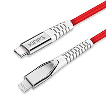 KINPS Apple MFI Certified (3ft/1m) USB C to Lightning Fast Charging Cable Compatible with iPhone 11/11Pro/11 Pro Max/X/XS/XR/XS MAX, Supports Power Delivery(for Use with Type C Chargers, Red-Braided