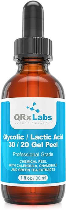 QRxLabs Glycolic/Lactic Acid 30/20 Gel Peel With Calendula, Chamomile And Green Tea Extracts - Professional Grade Chemical Face Peel For Acne Scars, Collagen Boost, Wrinkles, Fine Lines - Aha