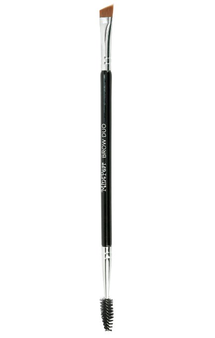 Duo Eyebrow Angled Brush & Spoolie for Brow, Eyeshadow, Eyeliner and Lashes by MintPear ★ Best Selling EYE BROW DUO Cosmetic Tool Used To Apply Brow Gel, Powder ★BLACK Hard Wood and Copper furrel ★100% Satisfaction Guaranteed