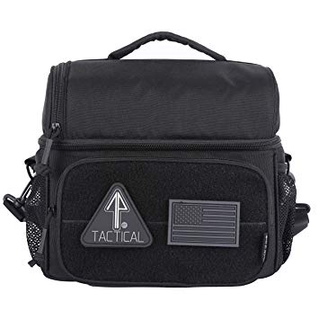 14er Tactical Lunch Bag | Dual Compartment Cooler, Lunch Box | 600D Ballistic Material & YKK Self-Healing Zippers | Flag Patch Panel & MOLLE Compatible PALS | Perfect EDC for Adults & Kids (Black)