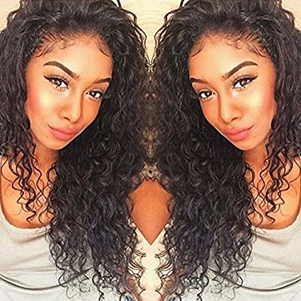 Curly Human Hair Lace Front Wigs 130% Density Brazilian Virgin Loose Deep Curly Wig with Baby Hair for Black Women 16Inch