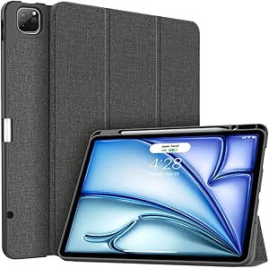 Soke for iPad Air 13 Inch 2024/iPad Pro 12.9 Case 2022/2021 with Pencil Holder - [Full Body Protection Auto Wake/Sleep], Soft TPU Back Cover for iPad Pro 12.9 Inch 6th 5th Gen(Dark Grey)