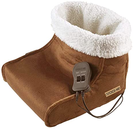 Voche® Luxury Electric Heated Foot Warmer and Massager with Removable Soft Fleece Lining - Brown