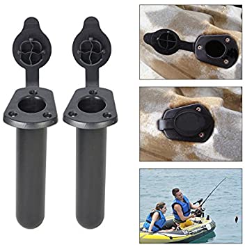 Multi Outools Plastic Flush Mount Fishing Boat Rod Holder with Cap Cover for Kayak Boat Canoe 7.9x1.8 inch Fishing Tackle Accessory 30 Degree Black 2pcs/4pcs