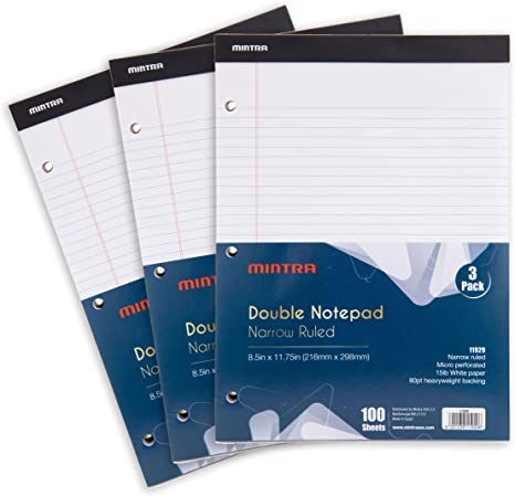 Mintra Office Legal Pads (Double Pad 3pk (White), 8.5in x 11in (Narrow Ruled))