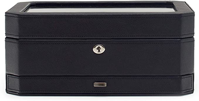 WOLF 4586029 Windsor 10 Piece Watch Box with Cover and Drawer, Black