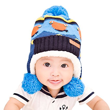 Lean In Baby Girls/Boys Knitted Button Bear Double Ball Wool Cap Winter Warm Earflap Hats - 2016 best gift in USA
