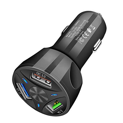 Hiapix Car Charger, 30W/6A QC3.0 3-Port USB Car Power Charger Adapter Compatible with cellphones, iPads, Cameras, Power Banks and All USB Charging Devices(Black)