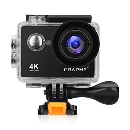 CRAPHY W9SE Action Camera 4K WiFi Ultra HD Waterproof Sport Camera Kit 2 Inch LCD Screen 140 Degree Wide Angle 12MP with Rechargeable Batteries, Black