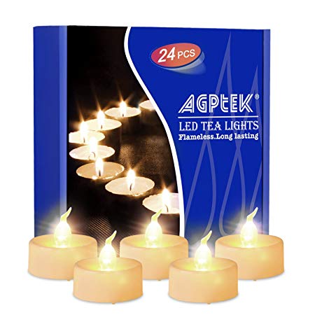 AGPtEK No flicker Flameless LED Tealights Candles Battery-Operated Long Lasting Tealights for Wedding Holiday Party Home Decoration 24pcs (Warm White)