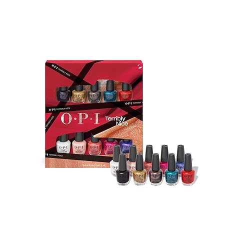 OPI Nail Lacquer, 10pc Mini Pack of Iconic Shades Gift Set, Up to 7 Days of Wear, Chip Resistant & Fast Drying, Holiday 2023 Collection, Terribly Nice, (10 x 0.125 fl oz)