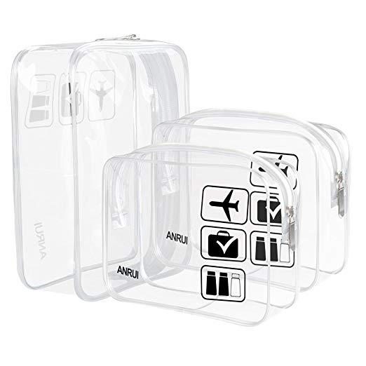 ANRUI Clear Toiletry Bag TSA Approved Travel Carry On Airport Airline Compliant Bag Quart Sized 3-1-1 Kit Travel Luggage Pouch 3 Pack (Clear)