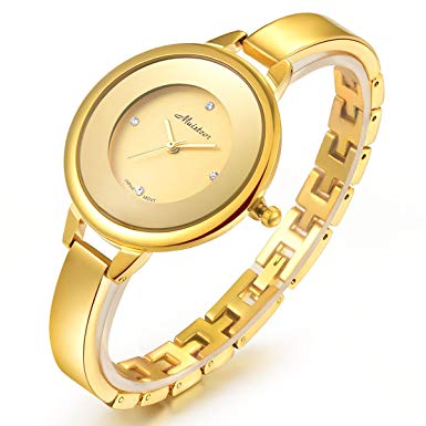 Stainless Steel Wrist Watch for Women Luxury Gold-Tone Watch Analog Quartz Ladies Watches