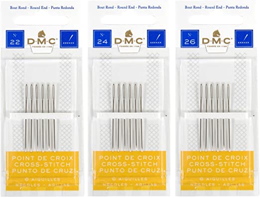 DMC 3 Pack Size 22-24-26 (One Pack Each)-Cross Stitch Needles - Total 18 Needles - New Package