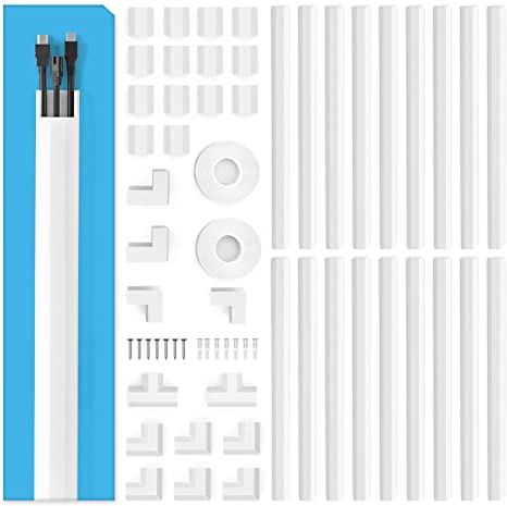 Yecaye Upgraded 304in Cord Cover Kit, PVC Cable Concealer with Easy Snap-on Connectors & Strong Adhesive, TV Cable Management System to Hide Wires on Wall - 18Pcs, L16.9in W1.18in H0.6in, Large, White