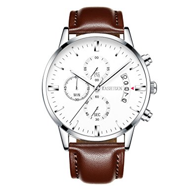 KASHIDUN Men's Watch Quartz Chronograph Waterproof Date Wrist Watch Leather Band Men Clock TL-PD
