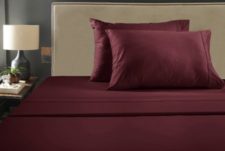 Luxury 100% Egyptian Cotton 530 Thread Count 4 Piece Sheet Set (Queen, Burgundy)