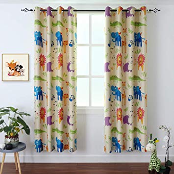 BGment Kids Blackout Curtains - Grommet Thermal Insulated Room Darkening Printed Animal Zoo Patterns Nursery and Kids Bedroom Curtains, Set of 2 Curtain Panels (52 x 84 Inch, Beige Zoo)