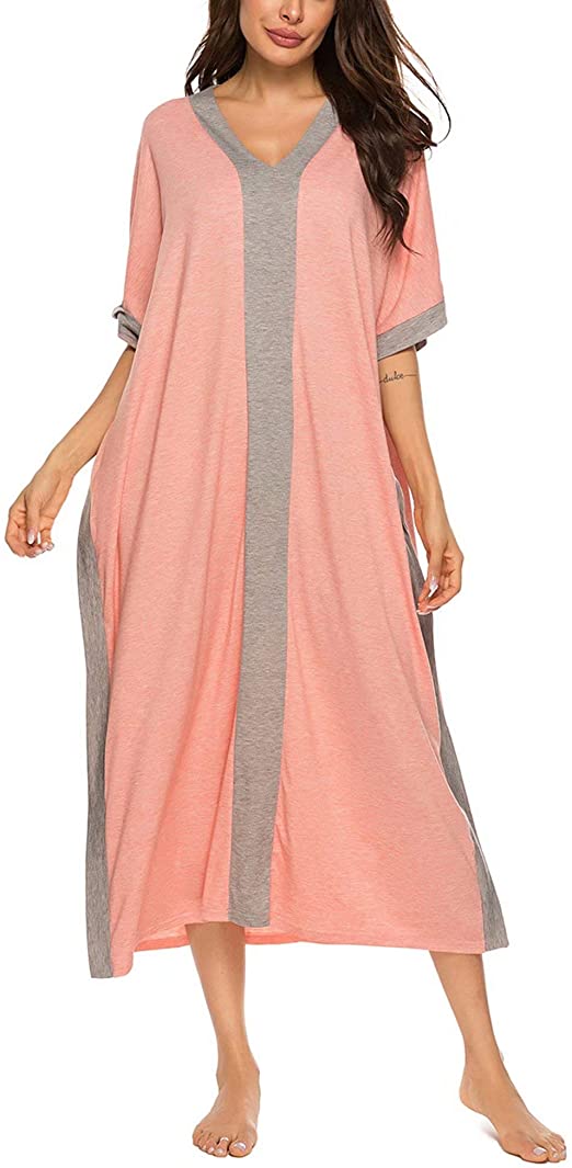 Bloggerlove Women Nightgowns Cotton Caftan House Dress Short Sleeve Sleepwear