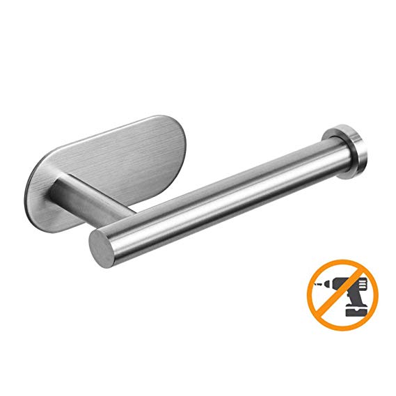 Toilet Roll Holder Self Adhesive, Stainless Steel Brushed Wall Mount Bathroom Toilet Paper Holder Vertical Horizon No Drill (Brushed) (Brushed)