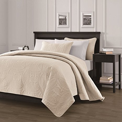 Chezmoi Collection Austin 3-piece Oversized Bedspread Coverlet Set (Queen, Ivory)