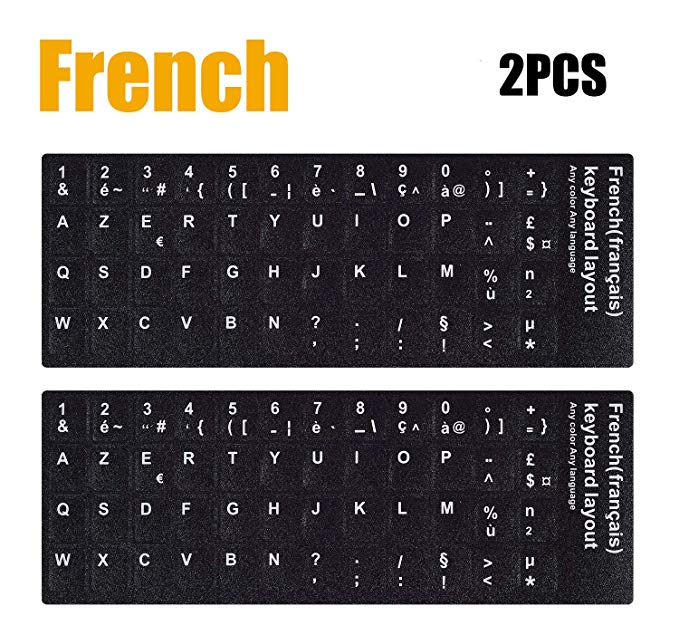 [2PCS Pack]French Keyboard Stickers,Matte Vinyl Keyboard Sticker with White Letters Non-Transparent for PC Computer Laptop Notebook Desktop Keyboards (French)