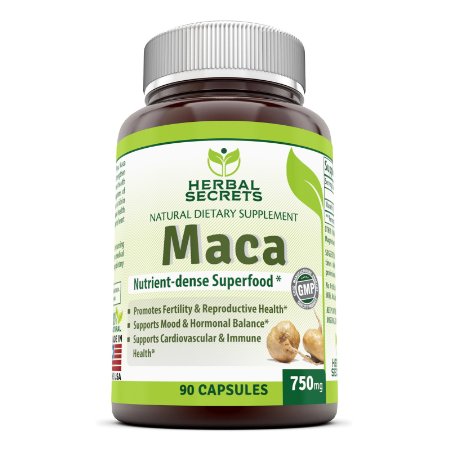 Herbal Secrets Maca 750 mg 6:1 Concentrate 90 Capsules - Supports Reproductive Health - Energizing Herb*